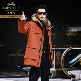 Classic car mid-length loose parka men's winter coat with velvet and thickening 2025 new mink liner dad jacket orange (sleeves with fur) removable liner 4xl 180 to 200jin jin equals 0.5 kg