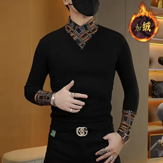 2025 autumn and winter plus velvet boutique popular casual original fashion stitching men's cgf personalized scarf collar sweatshirt jd black xl recommended 135-150jin jin equals 0.5 kg