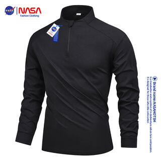 Nasa half turtleneck zip-up quick-drying long-sleeved t-shirt men's outdoor sports fitness running basketball training cycling jersey y black m m recommended 110-125jin jin equals 0.5 kg