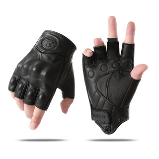 Cycling gloves protective motorcycle motorcycle off-road bicycle genuine leather sheepskin cycling gloves anti-slip half finger niu mo genuine leather half finger black m