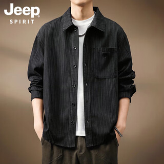 Jeep spirit jeep japanese bamboo pattern shirt jacket men's autumn loose new retro top workwear long-sleeved shirt black xl