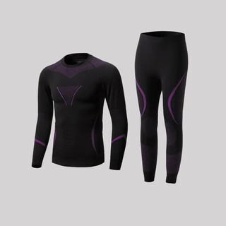 New outdoor ski quick-drying clothing warm and quick-drying sports sweat-wicking compression function running tight underwear set black and purple women's model s s