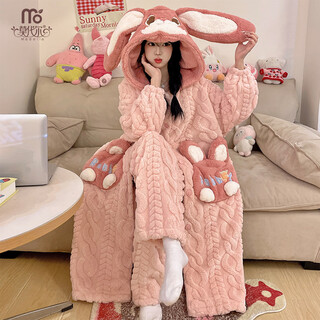 Modal coral velvet hooded nightgown for women winter 25 new style plus velvet thickened warm pajamas home wear bestie set