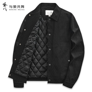 Dances with wolves, quilted lining for warmth, textured jacquard lapel jacket, casual men's jacket 001 black xl