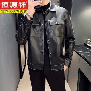 Hengyuanxiang leather jacket men's spring and autumn 2025 new lapel leather jacket men's motorcycle jacket middle-aged and elderly dad wear black 3xl