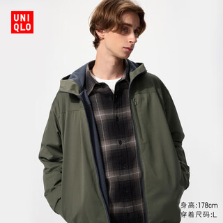 Uniqlo men's windproof polar fleece zipper hooded cardigan/long-sleeved jacket 25 autumn and winter new style 481182 57 dark olive s /165/84a