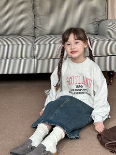 女童宽松休闲韩版刺绣字母厚棉T2025春秋儿童圆领套头衫宝宝上衣 日系花灰 100 100cm身高95-105