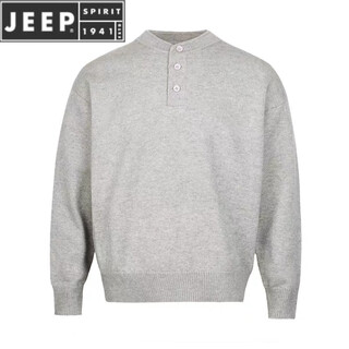 Jeep spirit black henley collar sweater men's autumn american retro feel knit sweater cleanfit bottoming shirt gray m