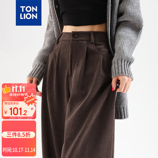 Tonlion 2024 women's casual loose pleated straight pants dark khaki/second batch m