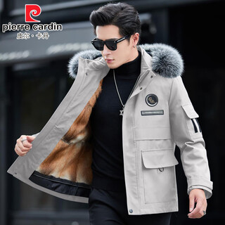 Pierre cardin 2025 new fox fur collar pie overcomes men's mink fur lined fur integrated fur coat men's winter coat fashion pearl white-snow fox fur collar xl 180