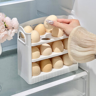 Jiebaina egg storage box refrigerator side door storage rack can be stacked with kitchen special egg tray fresh-keeping box egg box ice transparent white can hold 30 eggs / automatic flip