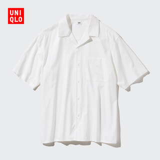 Uniqlo men's and women's modal cotton blended open collar shirt/short sleeve cuban collar holiday style 474519 464938/00 white 2xl