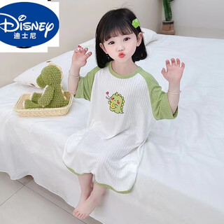 Disney children's one-piece pajamas summer thin ice silk short-sleeved sleeping bag boy baby little girl nightgown air-conditioned home service 3332# green dinosaur 90