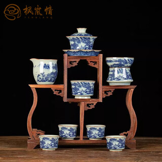 Fenglan singde town blue and white porcelain tea set shan gao shui chang ceramic household cover bowl tea cup tea set high-end shan gao shui chang 8 pieces