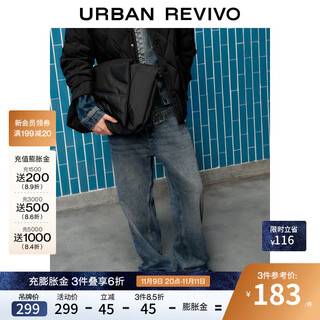 Ur2025 new autumn men's retro washed straight cotton denim trousers uml850096 gray blue 32