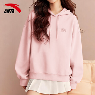 Anta hooded sweatshirt for women winter new loose warm long-sleeved jacket for students solid color inner casual sportswear -6 sea pink (same style for men and women) l /175