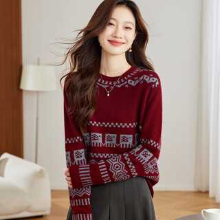 Shexi (srcr) 350g thick 100% wool sweater retro jacquard sweater for women with autumn and winter knitted bottoming sweater