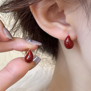 Core luxury retro dripping glaze red earrings women's dripping style earrings 2025 new high-end hong kong style earrings earrings retro dripping glaze red earrings