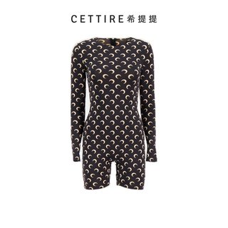 Marine serre moon print long sleeve short bodysuit black xs