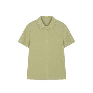Mohan yimei commuting workplace basic versatile shirt 25 summer comfortable shoulder lapel solid color short-sleeved shirt for women green s (85-105jin jin equals 0.5kg) one size