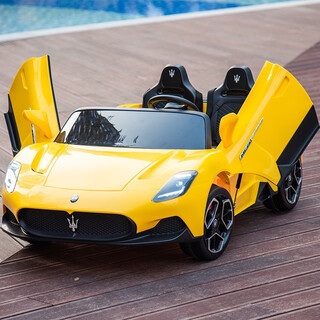 Cool sun maserati two-seater children's electric car remote control four-wheel children's toy sports car male and female babies can sit adults 12v yellow remote control + four-wheel drive explosion-proof soft wheels electric drive