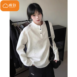 Cotton american deconstructed splicing heavyweight henry collar sweatshirt for men spring and autumn new trendy loose stand-up collar bottoming shirt jacket 3268 white gray high quality xl 125-140jin jin equals 0.5 kg