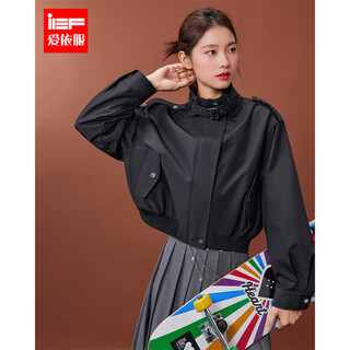 IEF/爱依服2025秋季新款美式时尚休闲潮酷风设计感通勤百搭外套 黑 S