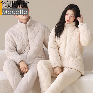 Modal couple pajamas men's winter three-layer velvet thickened zipper style stand collar flannel women can wear outer home clothes wr05a5302 2xl male-155-175jin jin is equal to 0.5 kg