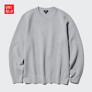 Uniqlo men's and women's ribbed round neck sweater long sleeve sweater sweater 25 new 474203 470159 474203/03 gray l
