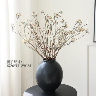Small white fruit and black tallow fruit natural branch dried flower bouquet dry branch wabi-sabi style vase flower arrangement decoration high sense real flower black plain pottery vase small white fruit long branch 10 pieces