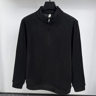 Nasawassup light luxury men's autumn and winter austrian velvet half-high zipper bottoming shirt solid color fleece long-sleeved velvet thickened sweatshirt black xl