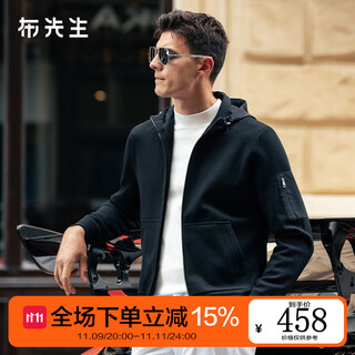 Mr. bu fashion simple hooded jacket 2025 autumn new men's autumn clothing thickened wool cardigan bt16959 piano black m (170)