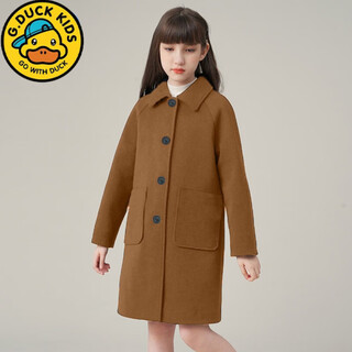 G.duckkids girls' woolen coat 2025 new children's woolen coat autumn and winter clothing for big girls british style woolen coat khaki 150 cm
