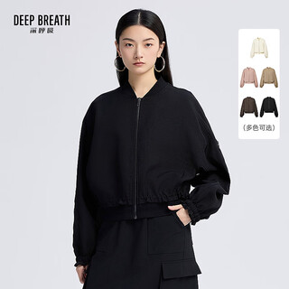 深呼吸DEEP BREATH女装休闲抽褶下摆拉链棒球服外套女A401318 黑 S (2)
