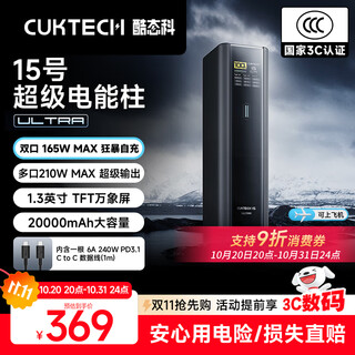 CUKTECH酷态科【3C认证可上飞机】15号超级电能柱Ultra20000毫安时充电宝140W多口210W快充支持小米笔记本