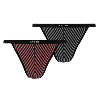 Lpcss men's striped thong modal sexy underwear fashion back piece ice silk mesh men's t-pants high-looking black + burgundy l_100-120jin jin is equal to 0.5kg
