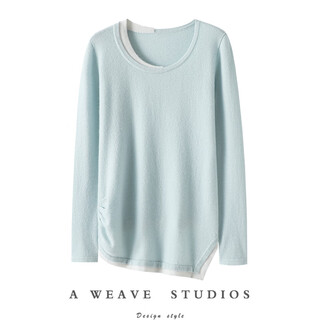 Qichao 100% cashmere sweater women's 2025 new round neck fake two-piece pure cashmere sweater knitted bottoming sweater autumn and winter top mint green s