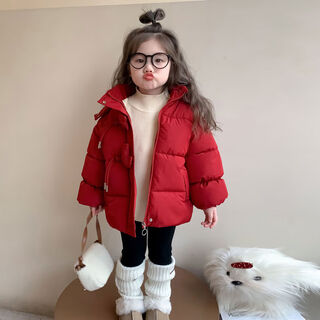 女童冬季新年棉服2024新款月亮棉衣儿童过年拜年服女宝宝红色棉袄 红色 90 90cm