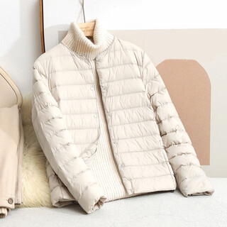 Xinnan lightweight down jacket liner for women 2026 warm winter round neck liner wear inside large size v-neck short jacket apricot l size recommended 95-110 jin jin is equal to 0.5 kg