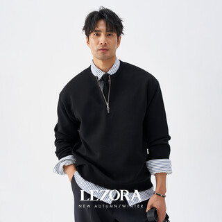 Lezora lightweight air wool ultra-light half-zip henry collar sweatshirt for men black l