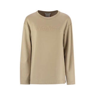 Max mara women's sweater warm and comfortable silk cotton blend daily casual sweater simple beige one size | s