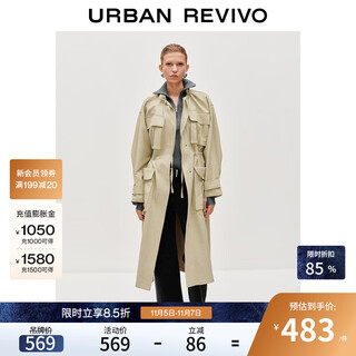 Ur2025 new autumn women's trendy stand-up collar drawstring waist multi-pocket windbreaker uwj150100 pink khaki (too large) s