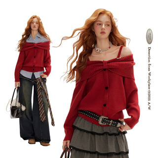 Unifree qiji red christmas and new year outfits pure desire gentle one-shoulder fashion knitted sweater red one size