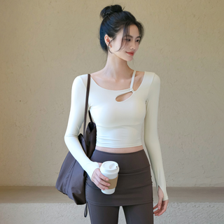 Ackdcs yoga top with chest pad for women autumn new pilates training fitness long-sleeved slim running suit