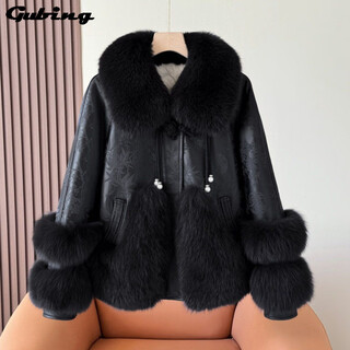 Gu bing haining's new imitation fox fur imitation fur jacket for women, young style imitation fur one-piece imitation sheepskin imitation leather jacket, fashionable black m recommendation (85-110jin jin equals 0.5 kg)