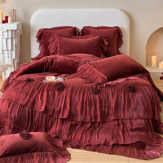 Fantasy wedding four-piece milk velvet festive quilt cover big red baby velvet bed sheet bed cover dowry rose melody-red bed sheet 1.8m bed sheet four-piece set quilt cover 200x230