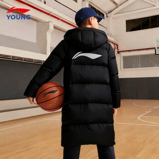 Li ning (li-ning) children's down jacket long style for men and women 2025 autumn and winter new over-the-knee extreme cold thickened warm jacket children's clothing black long best-selling style down content 85% 160