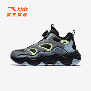 Anta children's cotton shoes, boys' shoes, dun dun shoes, 2025 winter new revolution velvet warm sports shoes for men, black/cold gray/thin blue-1 35