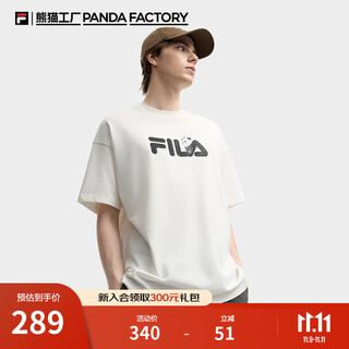 Fila giant panda short-sleeved t-shirt couple 2025 autumn new half-sleeved loose cotton top for women and sports men cloud mushroom white-wt l 175/96a/l
