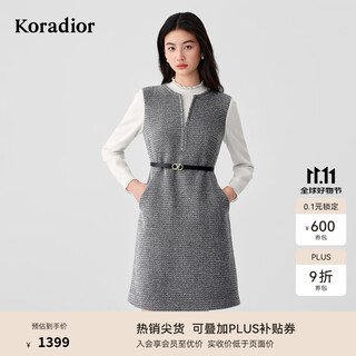 珂莱蒂尔2025冬新款miu系小a型羊毛呢假两件千金风连衣裙 深灰色 M